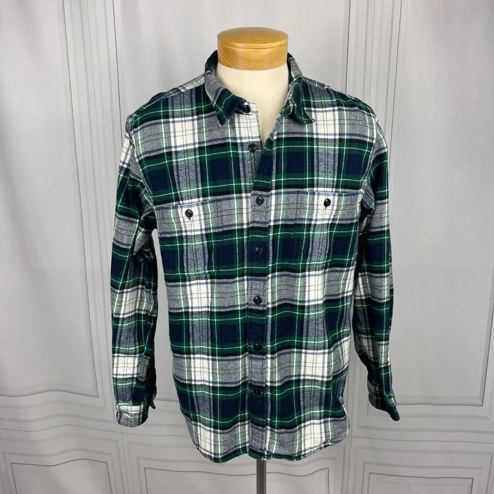 J.‎ Crew-Double Brushed Flannel Plaid Button Down Shirt-Slim Fit -Green Navy-XL